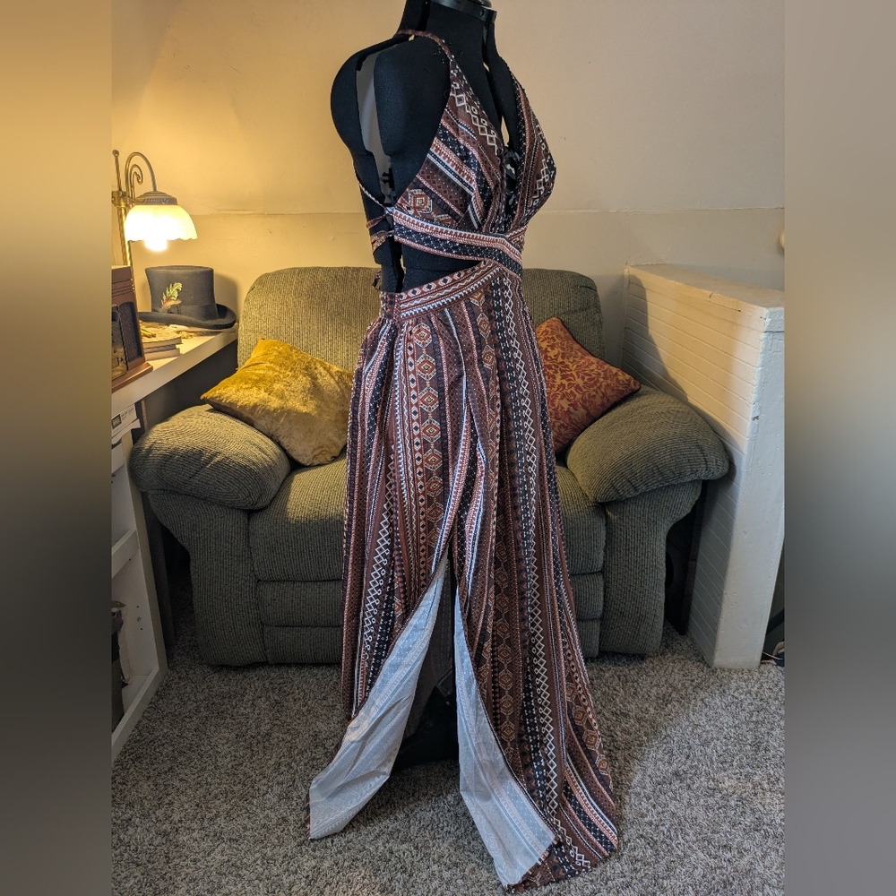 SHEIN Rust, Cream & Black Boho Wrap Maxi Dress - Picture 3 of 13